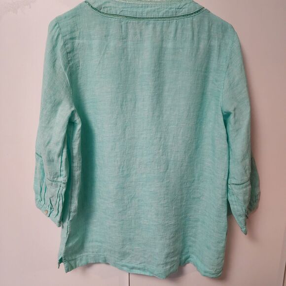 Joie 100% Linen 3/4 Sleeve V-Neck Aqua Pullover Womens Top Blouse Small Coastal - Picture 6 of 14